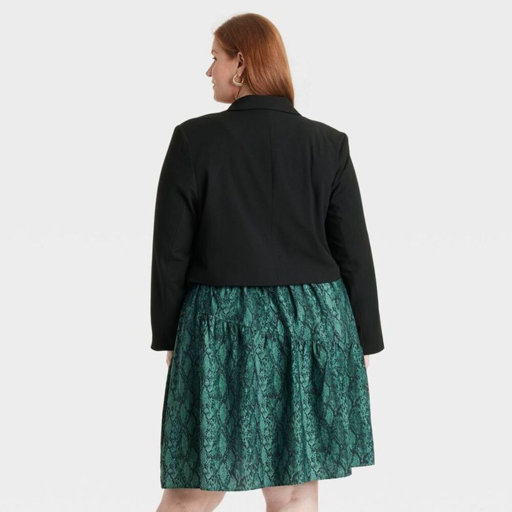 Open Box - Ava & Viv -  Women's Cropped Blazer Jacket Crepe Leng Black - Picture 2 of 3